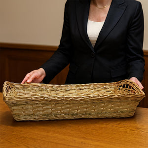 Cesta contenitore rettangolare in vimini intrecciato a mano con bordi rialzati