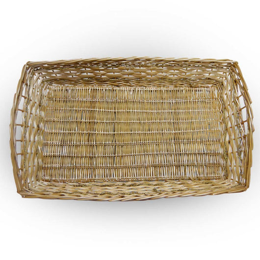 Cesta contenitore rettangolare in vimini intrecciato a mano con bordi rialzati