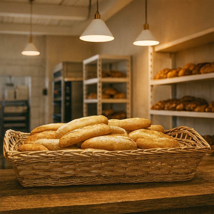 Cesta contenitore rettangolare in vimini intrecciato a mano con bordi rialzati