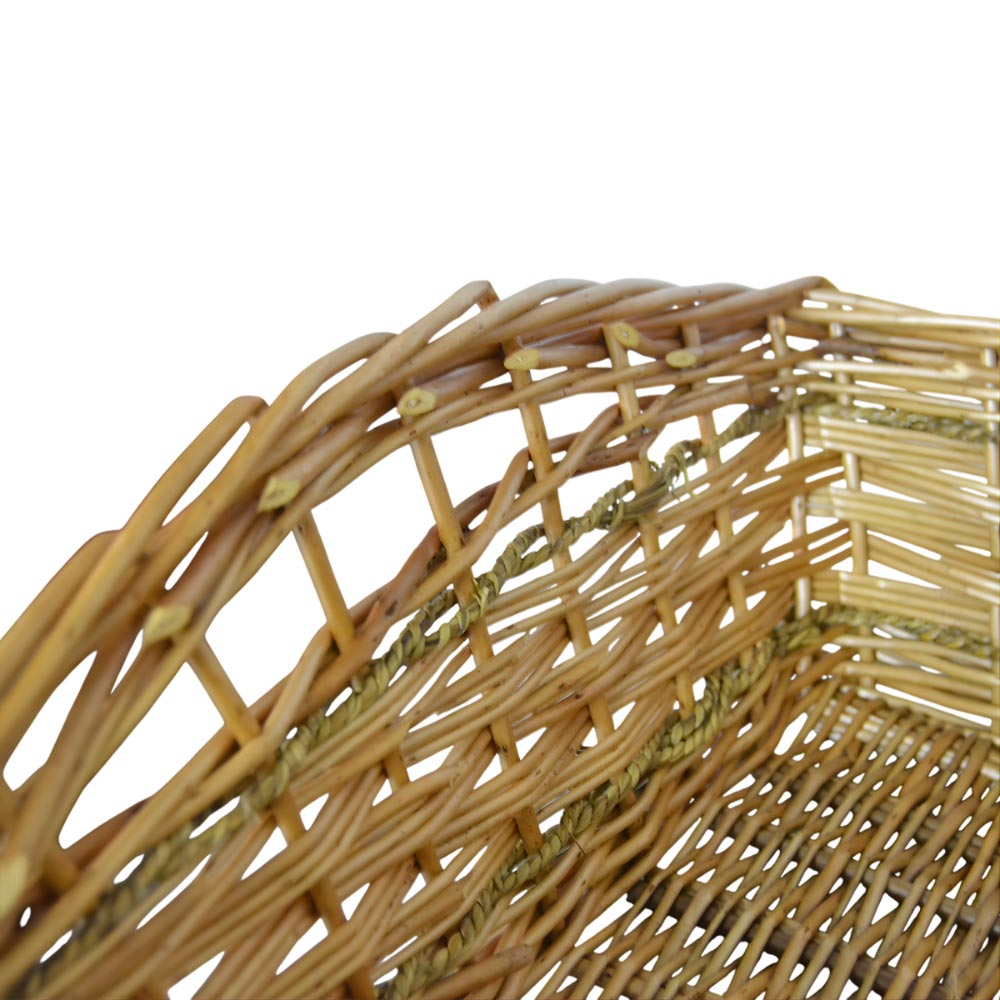 Cesta contenitore rettangolare in vimini intrecciato a mano con bordi rialzati