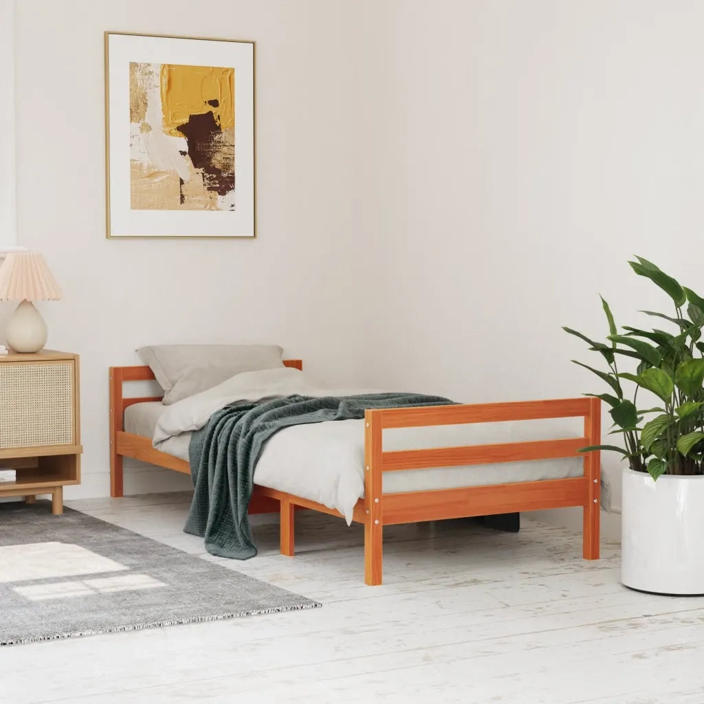 Letto senza Materasso Marrone Cera 90x200 cm Legno di Pino 844485