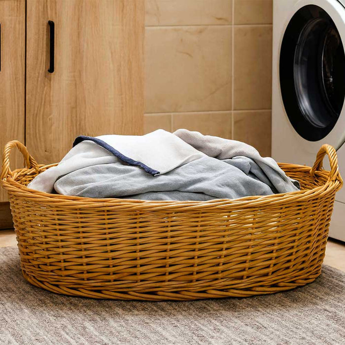 Cesta contenitore ovale vimini intrecciato a mano con manici cm 59x39x20