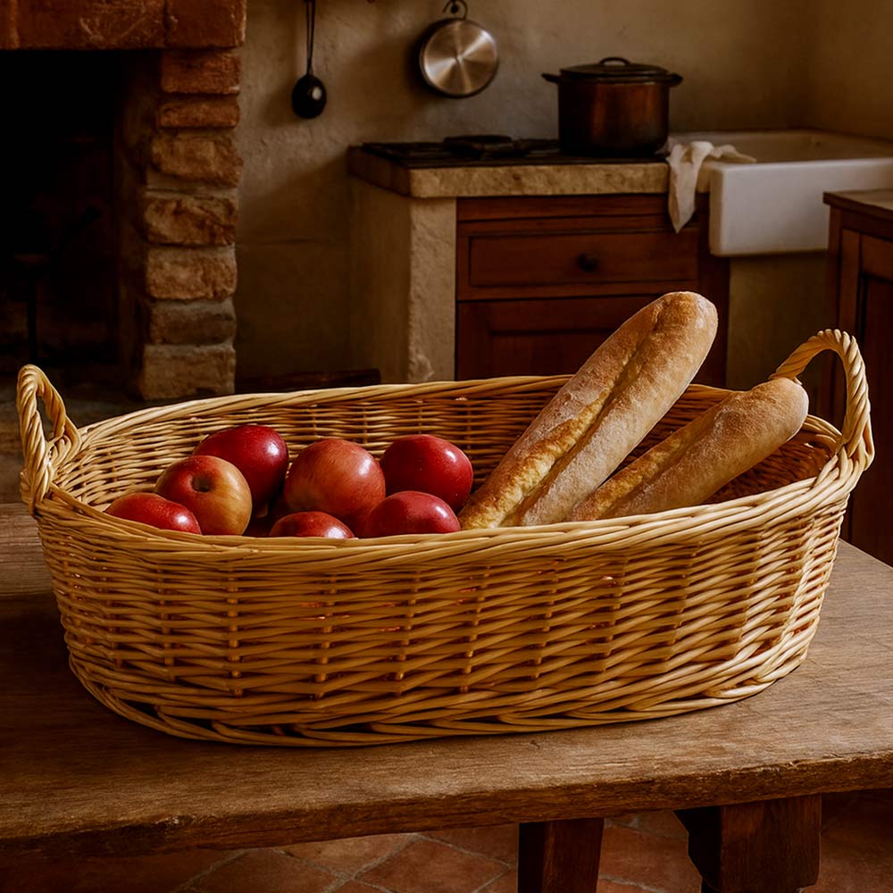 Cesta contenitore ovale vimini intrecciato a mano manici cm 65,5x44x21,5