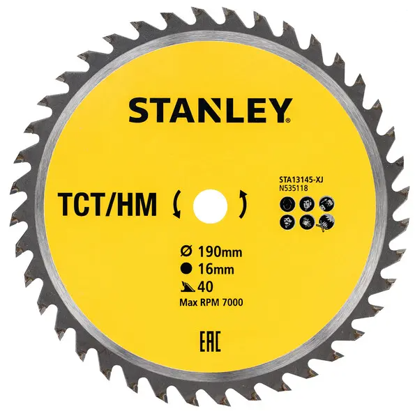 Lama circolare STANLEY per tagli trasversali TCT/HM Ø 190 x 16 mm, 40 denti