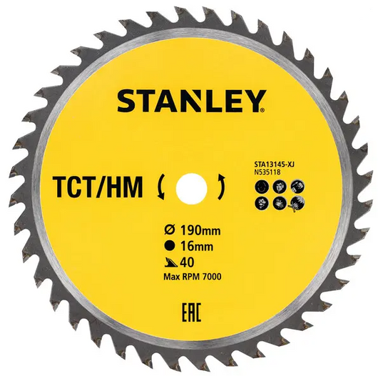 Lama circolare STANLEY per tagli trasversali TCT/HM Ø 190 x 16 mm, 40 denti