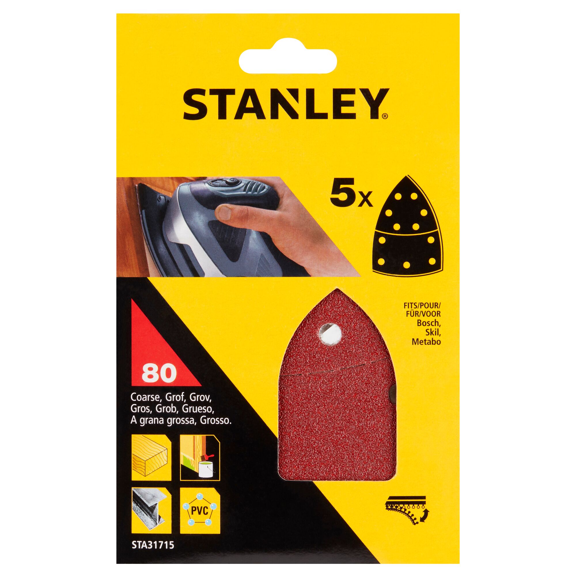 STANLEY STA31715-XJ - Fogli triangolari velcrati grana 80 per levigatrice