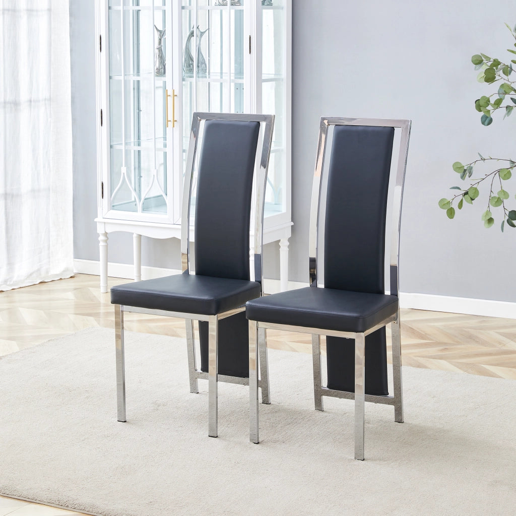 Sedie da Pranzo Set 2 Pezzi in Ecopelle Nera ¨C Xylo ¨C Gambe in Metallo Argentato, 109 cm