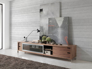 Porta TV in noce e acciaio cromato