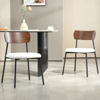 Set di 2 Sedie da Sala da Pranzo con Seduta Effetto Peluche, Schienale Curvo Effetto Legno, Crema