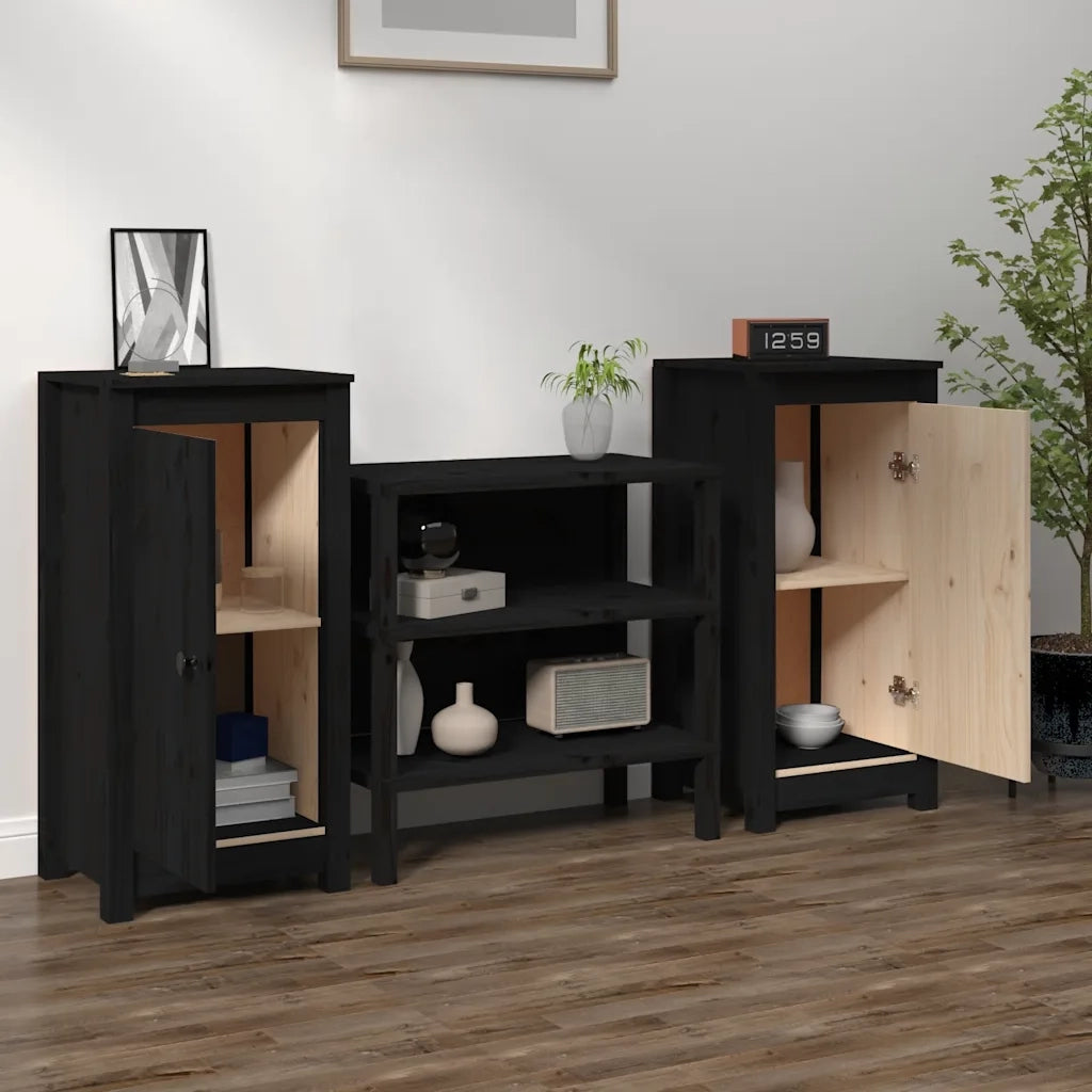 Credenze 2 pz Nere 39x35x80 cm in Legno Massello di Pino 813733