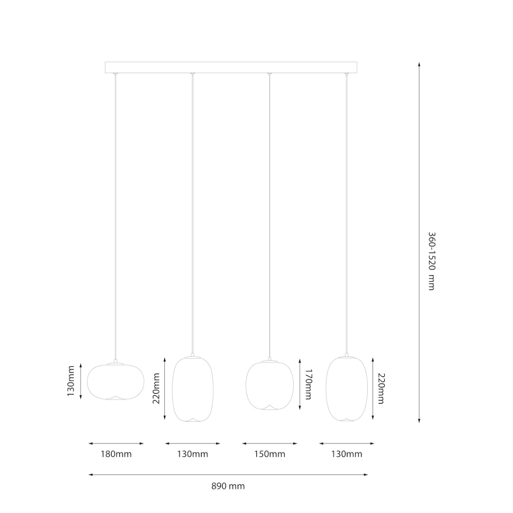 Lampada sospesa VASO ottone 4 vetri LED 15W 3000K Milagro