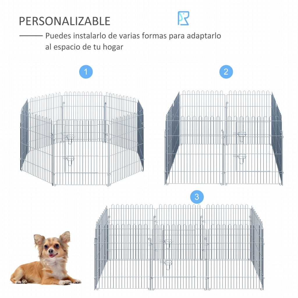 Recinto per Cani Pieghevole 8 Pezzi ¨C zephmum ¨C Grigio 63x76 cm
