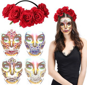 Cintura Festa Fiori di Rosa - Accessorio Halloween - Corona di Fiori - Cintura Comoda e Estensibile - Sticker Pietre d'Arresto - Corona di Fiori