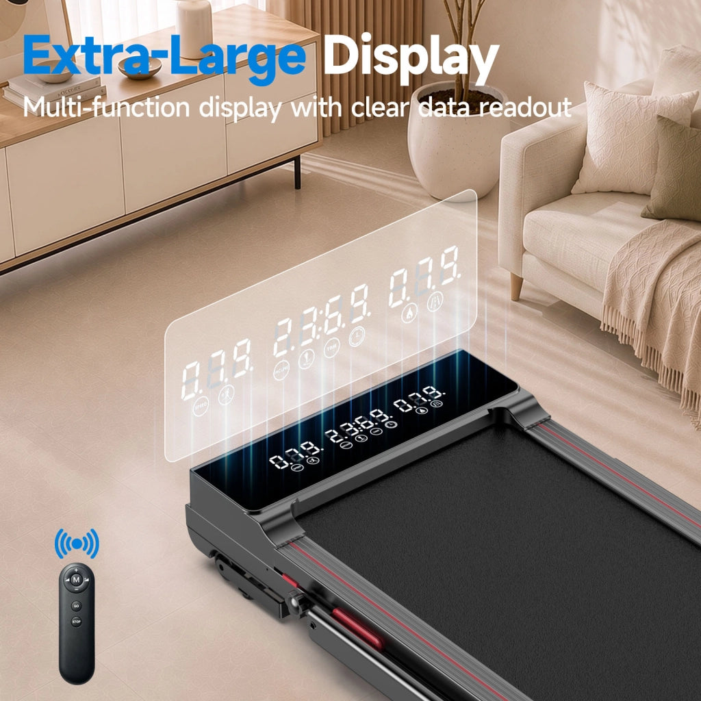 Tapis Roulant Pieghevole 2 in 1 con Corrimano e Pendenza Automatica 15%, Silenzioso  2,5CV, 1-10km/h, 150kg, Display LED, Telecomando e APP