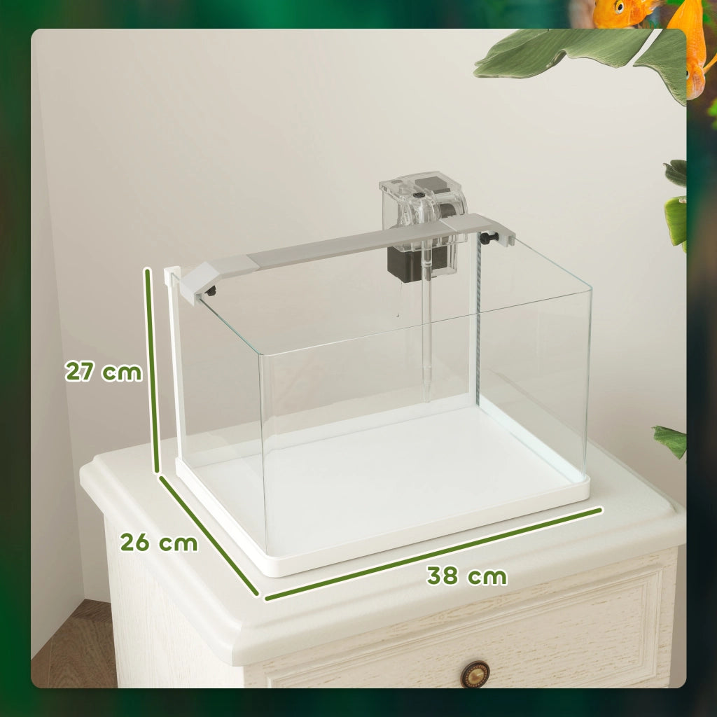 EasyComfort Acquario in Vetro con Luci LED da 20L, Filtro e Pompa d'Acqua, 38x26x27 cm, Bianco