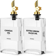Set di 2 Flessi di Olio e Aceto – 350 ml Dispensatore di Olio con Beccuccio – Incluso 40 Etichette e Cucchiaio – Per Olio d'Olio, Insalata e Cucina – Bianco con Beccuccio d'Oro