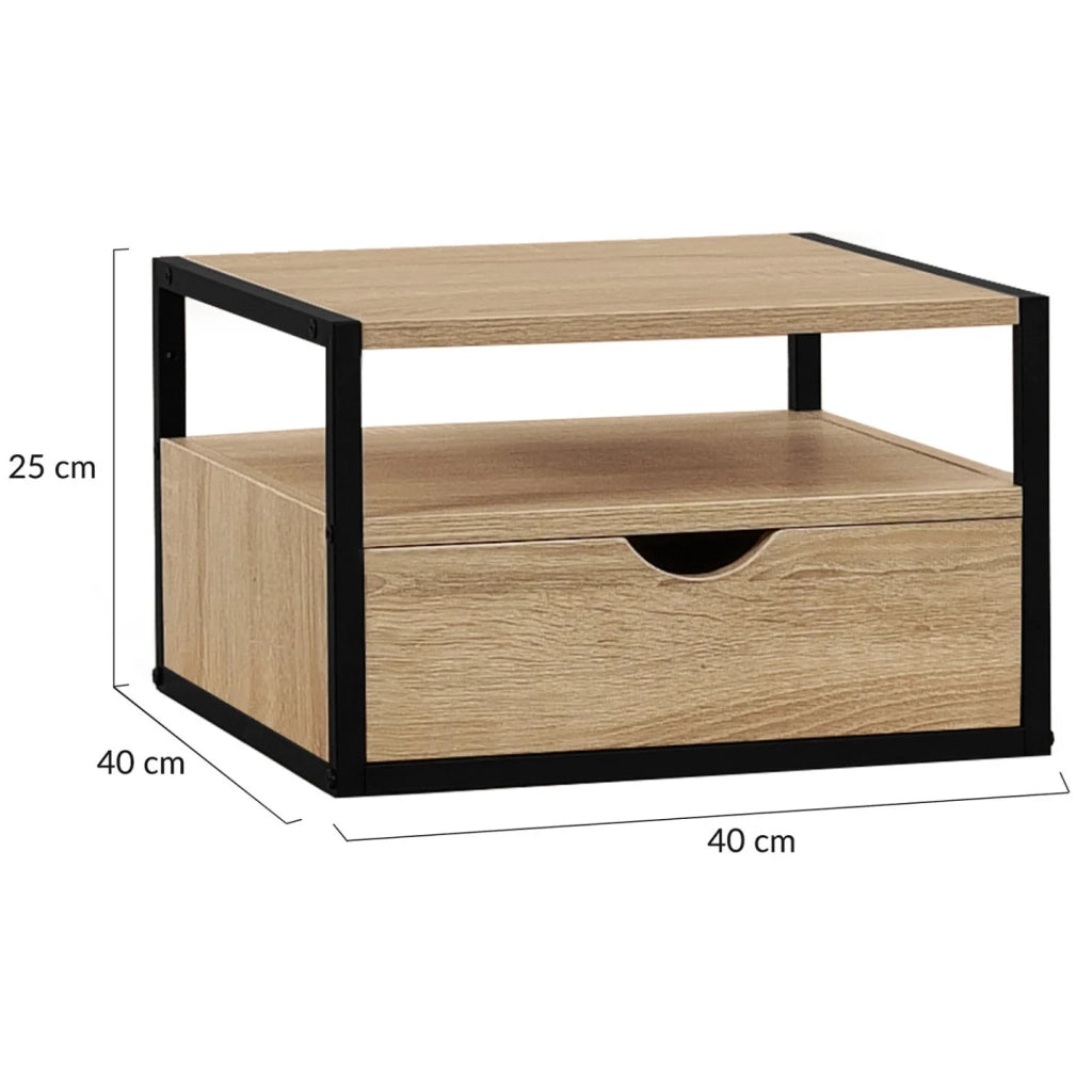IDMarket - Set di 2 comodini da parete DETROIT con 1 cassetto + 1 ripiano sospeso in legno e metallo nero, in stile industriale