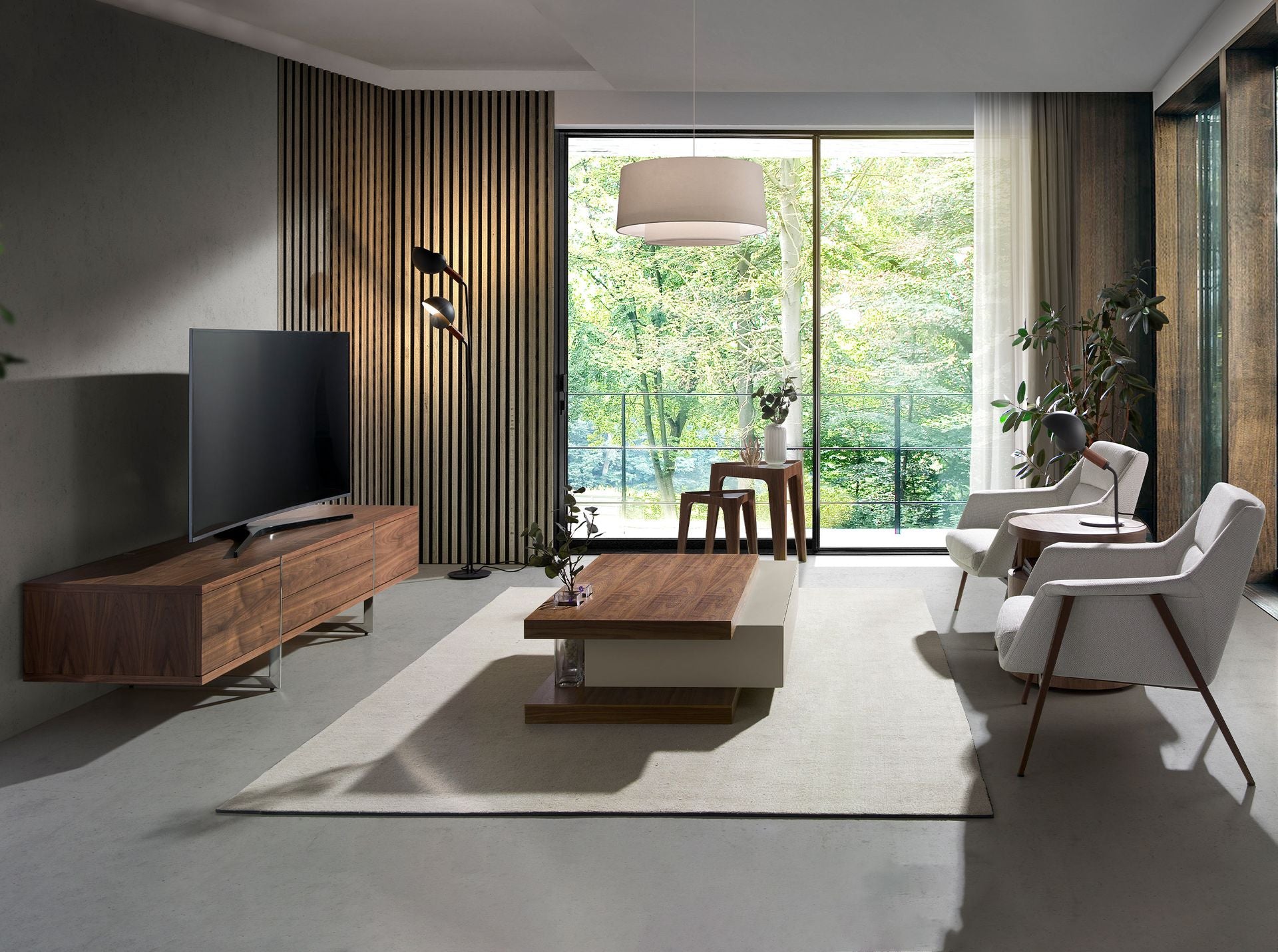 Porta TV in noce e acciaio cromato