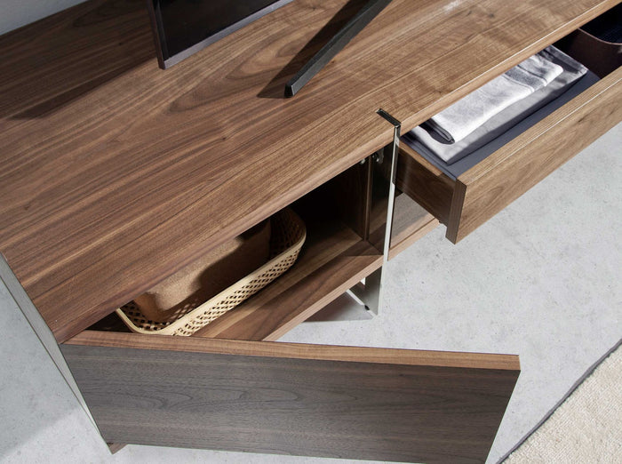 Porta TV in noce e acciaio cromato