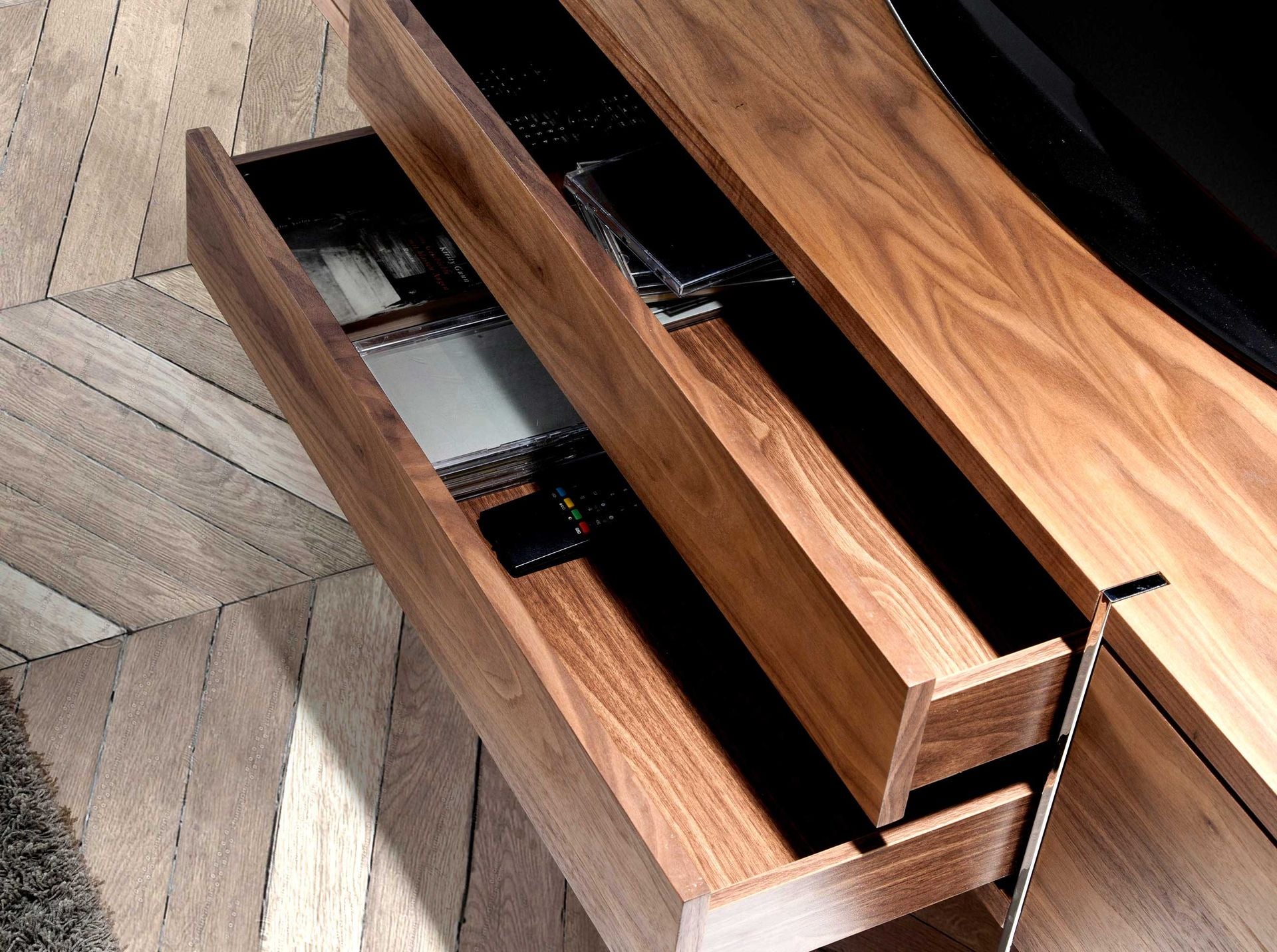 Porta TV in noce e acciaio cromato