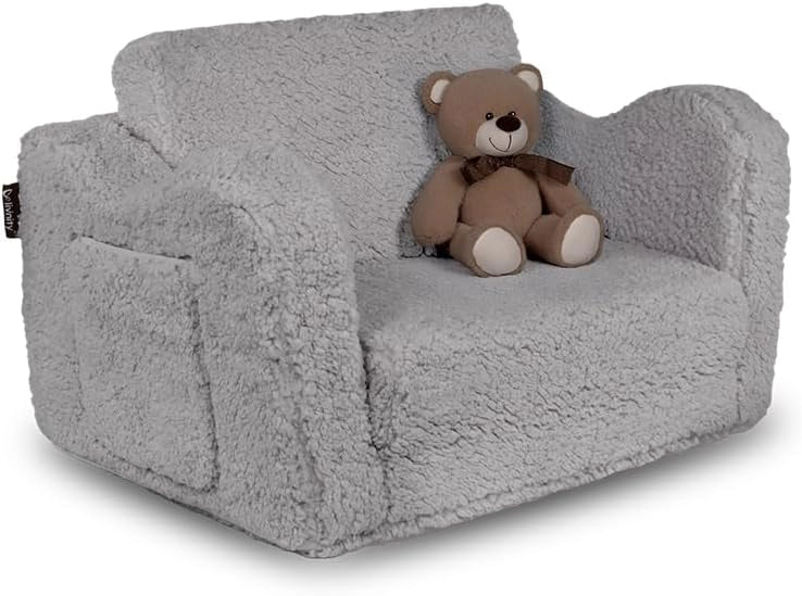 Poltrone per bambini Conni, Grigio, 60 x 36 cm Pieghevole, con rivestimento rimovibile e seduta pieghevole