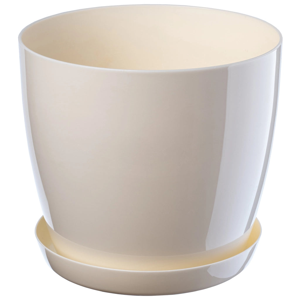 Vaso da fiori KADAX con sottovaso, coperchio in plastica, 28 cm, colore crema, Kadax