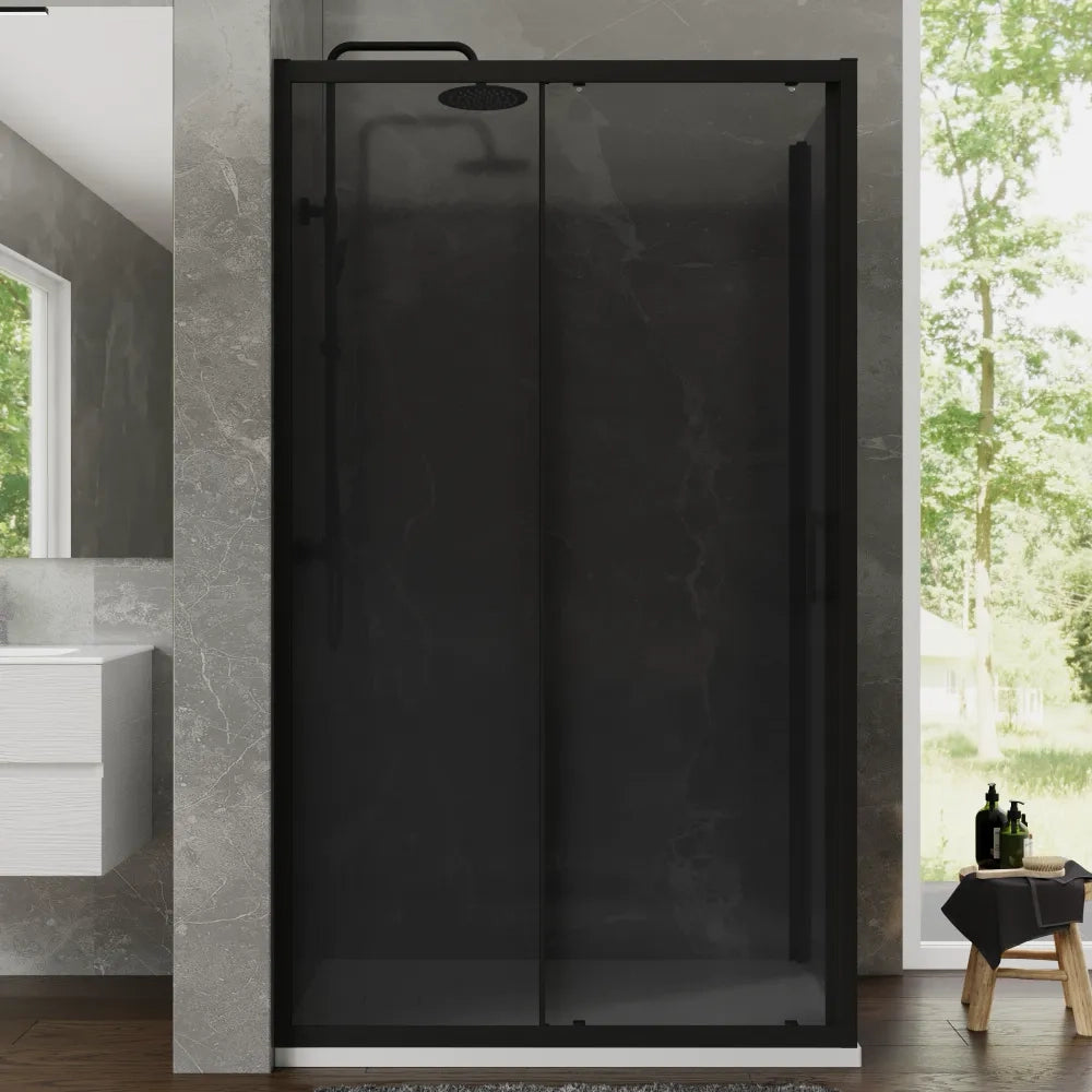 Box doccia 90x130 cm scorrevole profili nero opaco vetro temperato 6mm fumè anticalcare h198 | Tahiti