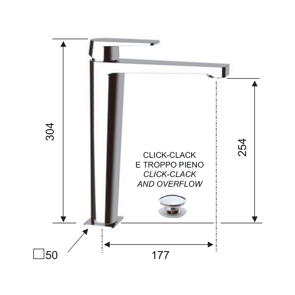 Dream remer miscelatore monocomando lavabo alto con o senza piletta click-clack