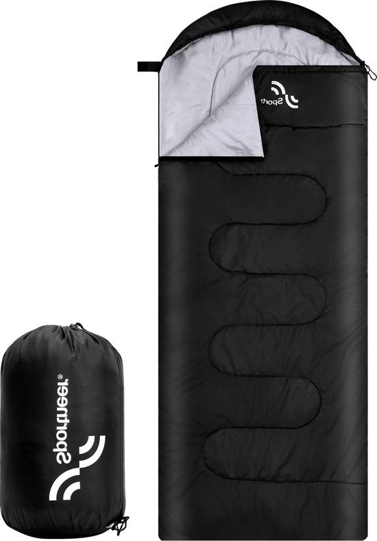 Sacco da Campeggio 3-4 Stagioni - Portatile & Leggero - 220 x 85 cm - Sacco da Campeggio Estivo Caldo - Bambini e Adulti - Escursioni Trekking Camminare - Nero