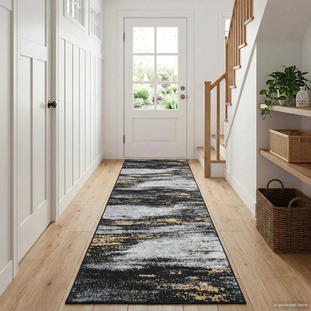 Runner Tappeto LESAKA Nero e Oro 100 x 100 cm Velluto diamante 42045303