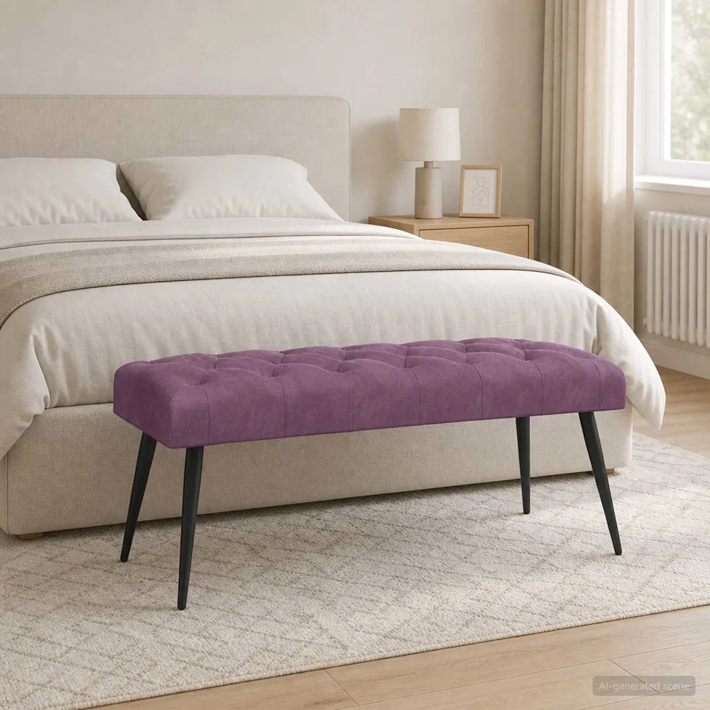Panchina con bottoni imbottiti Viola 110 x 40 x 46 cm Velluto 42038584