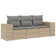 Set Divano da Giardino 3 pz | Set Salotto da Giardino con Cuscini Beige in Polyrattan