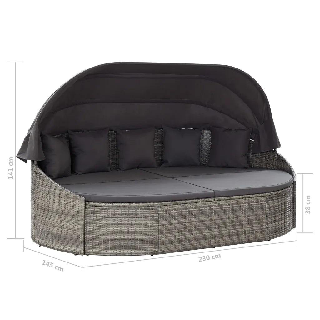 Lettino Prendisole con Baldacchino in Polyrattan Grigio 46093