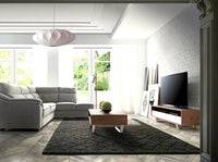 Porta TV in legno bianco, noce e acciaio cromato