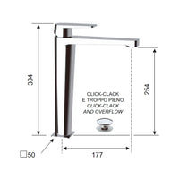 Dream remer miscelatore monocomando lavabo alto con o senza piletta click-clack