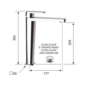 Dream remer miscelatore monocomando lavabo alto con o senza piletta click-clack