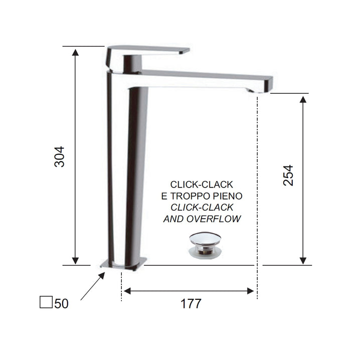 Dream remer miscelatore monocomando lavabo alto con o senza piletta click-clack