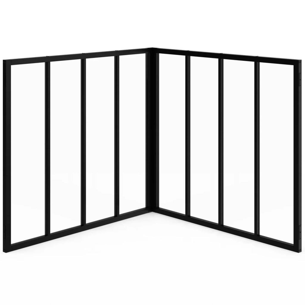 IDMarket - Tetto in vetro angolare a 8 vetri L. 116 x L.116 x H.108 cm in metallo nero e vetro temperato