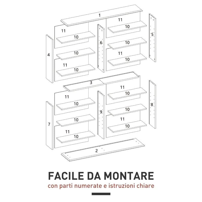 MOBILE LIBRERIA PORTA CD A 16 RIPIANI DAL DESIGN MODERNO IN LEGNO, 106.5X24X126.3 CM, BIANCO