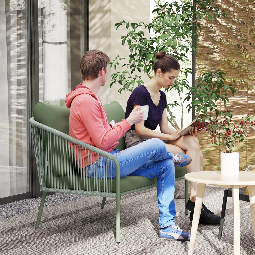 Divano da Giardino 2 Posti Stile Boho con Cuscini Sfoderabili in Rattan PE Verde