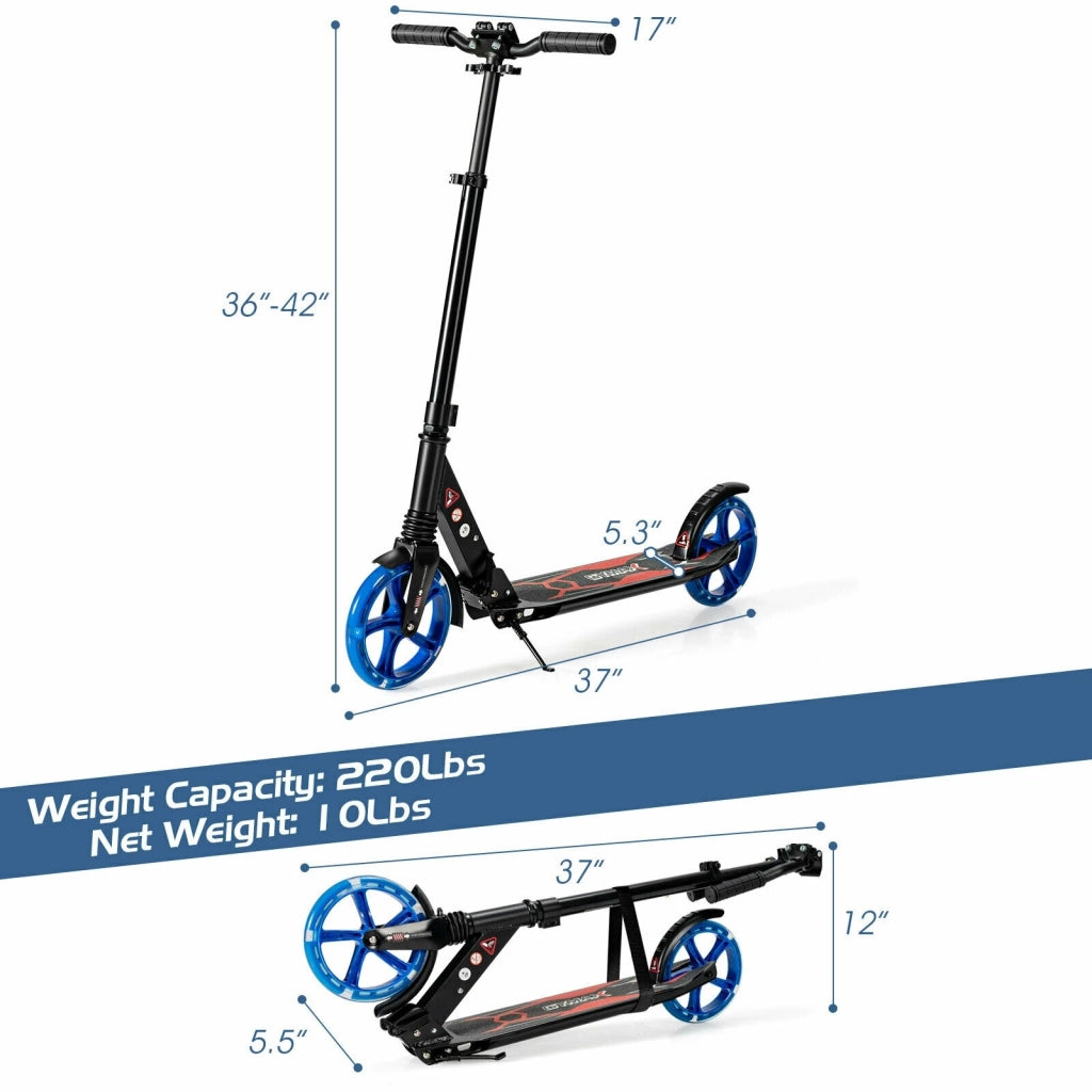 Aluminum Folding Kick Scooter with LED Wheels for Adults and Kids-Black