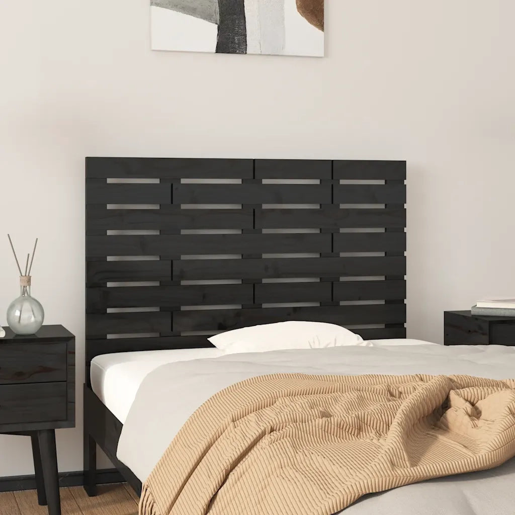 Testiera | Testata da Parete Nera 96x3x63 cm in Legno Massello di Pino