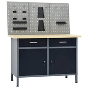 Banco da lavoro da 120 cm con 3 pannelli a parete e 1 mobiletto da officina tavolo da lavoro grigio/nero 02_0003658