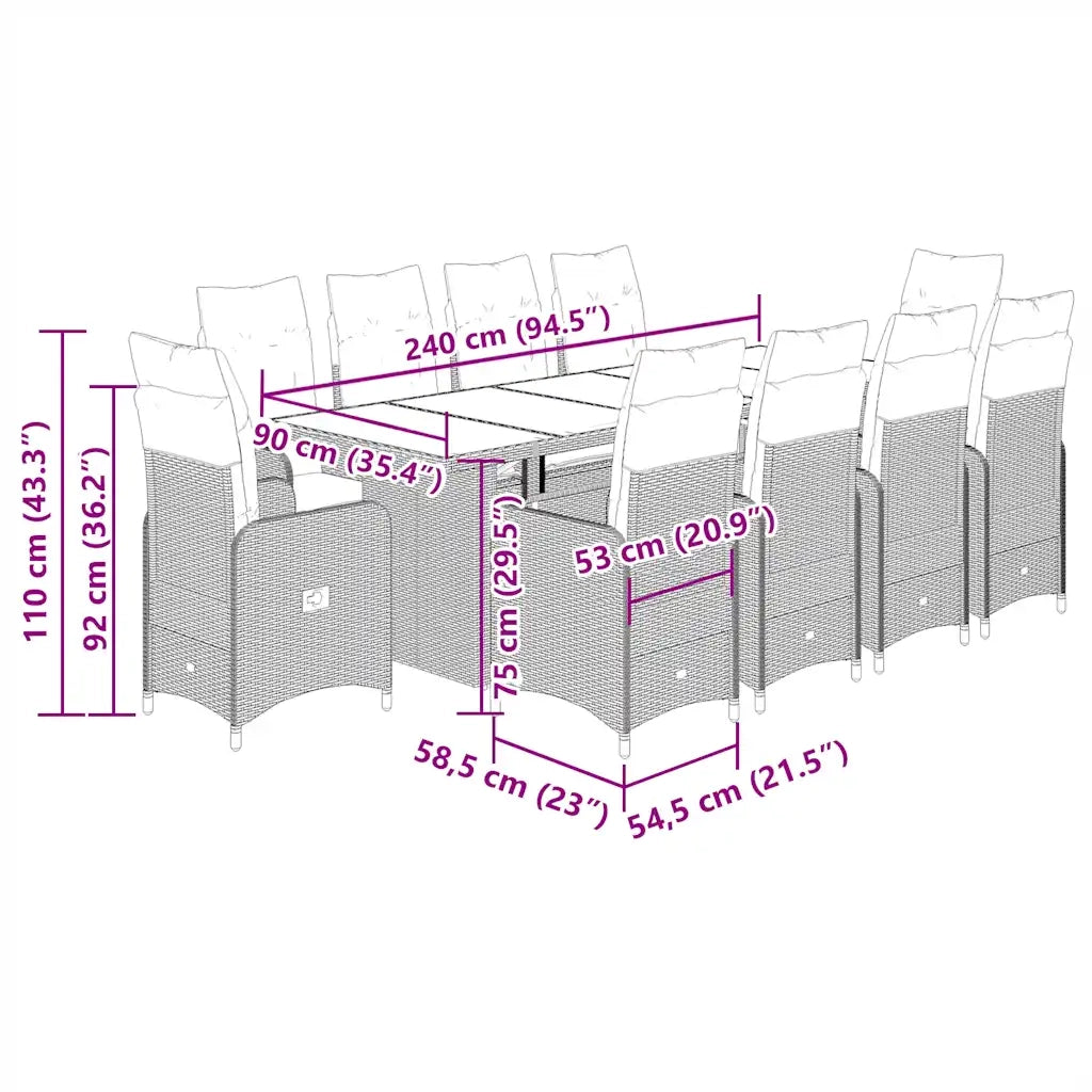 vidaXL Set Bistrò da Giardino 11 pz con Cuscini in Polyrattan Beige