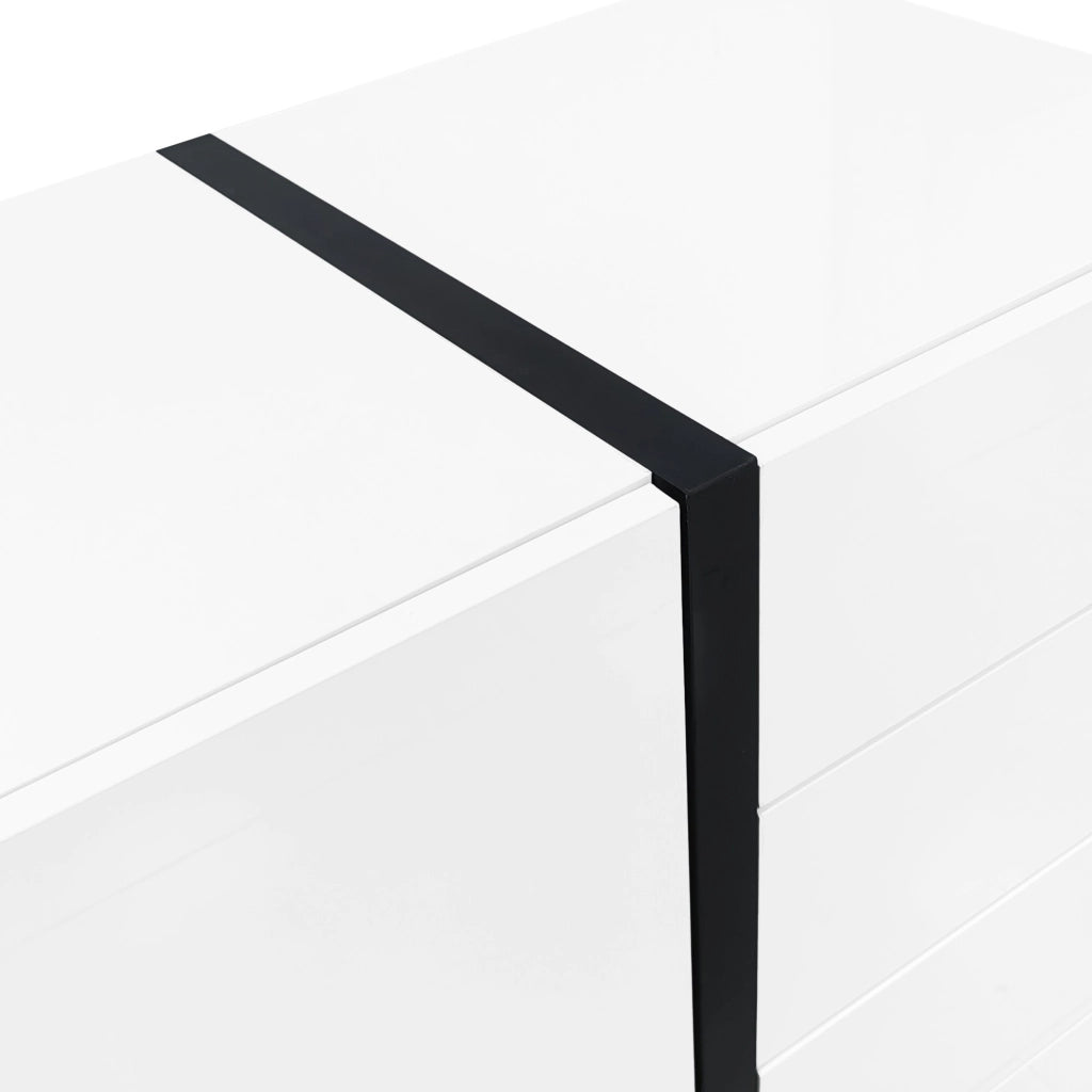 Credenza moderna bianca lucida e nera 150 cm con 2 ante e 4 cassetti
