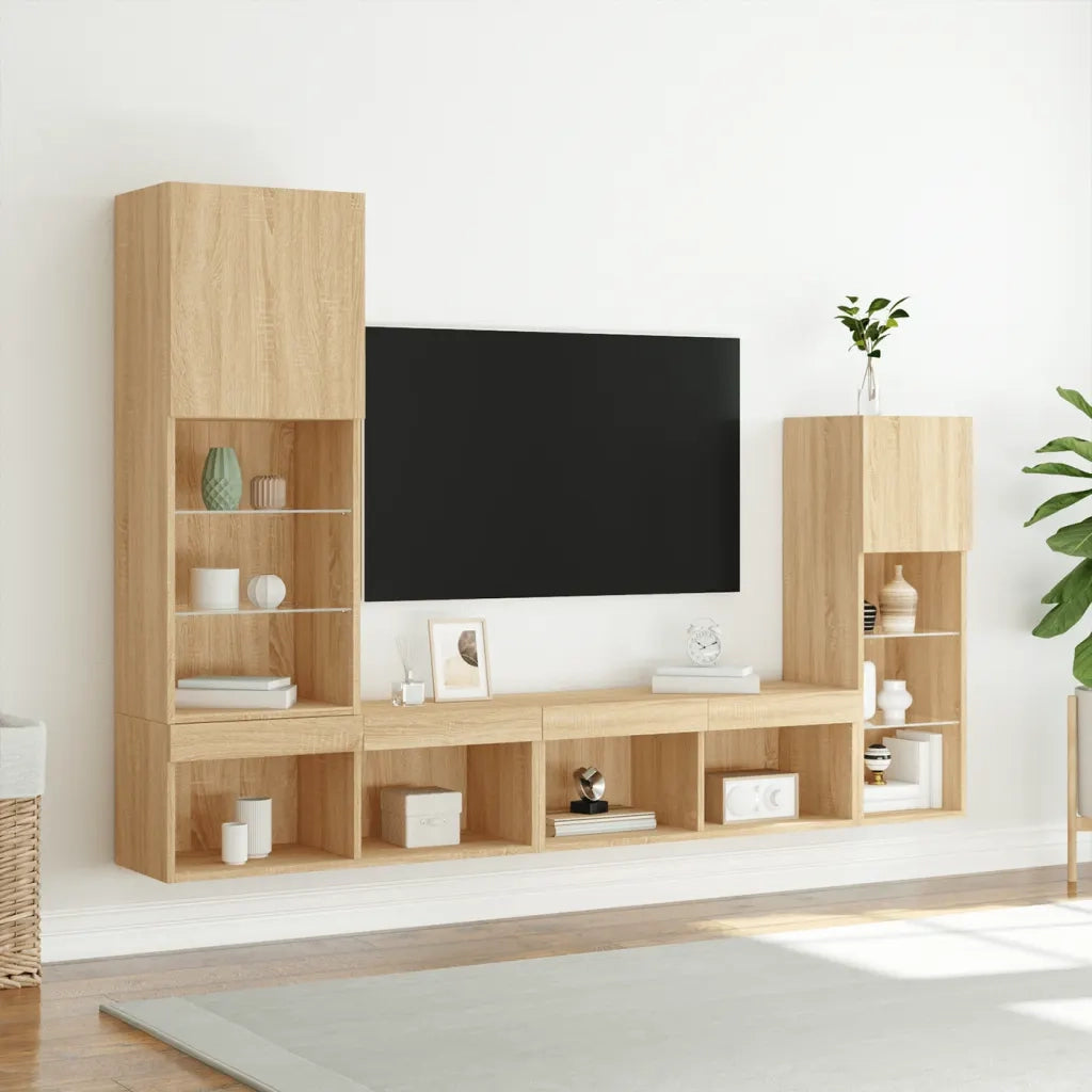 Mobili TV a Muro con LED 4pz Rovere Sonoma Legno Multistrato 3216649