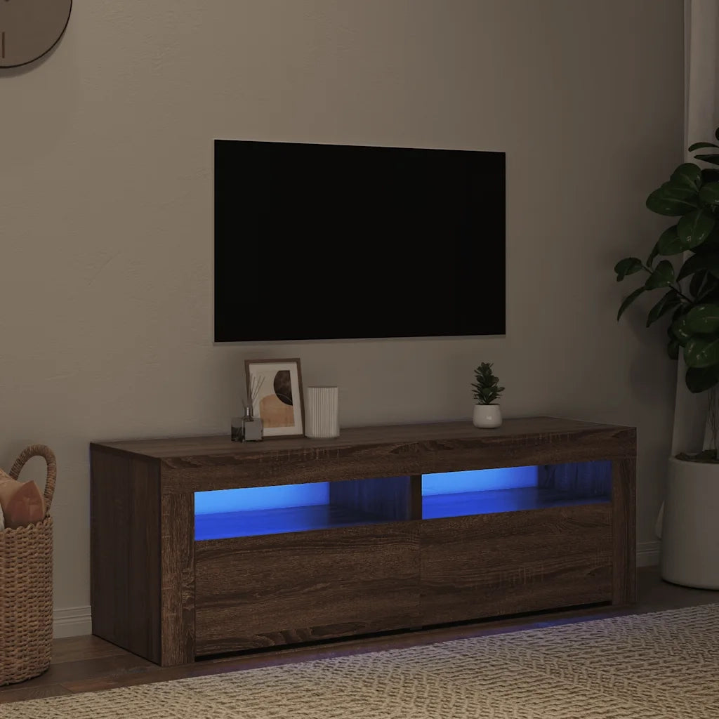 Mobile Porta TV con Luci LED Rovere Marrone 120x35x40 cm 815686