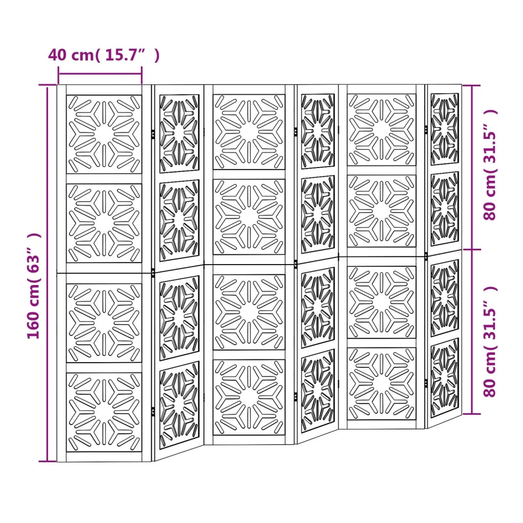 Divisorio Ambienti | Divider per stanze | Paravento 6 Pannelli Marrone e nero Legno di Paulownia