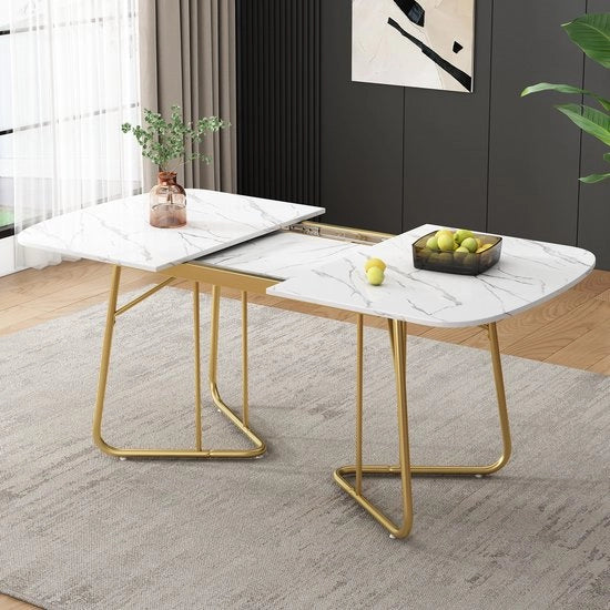 Tavolo da Pranzo Estensibile, Bianco, Superficie in MDF, Supporti in Metallo Laccato, Tavolo da Pranzo Estensibile 140/180x80 cm, Stile Lussuoso, Tavolo da Pranzo Rettilineo Bianco, Adatto per 4-6 Persone