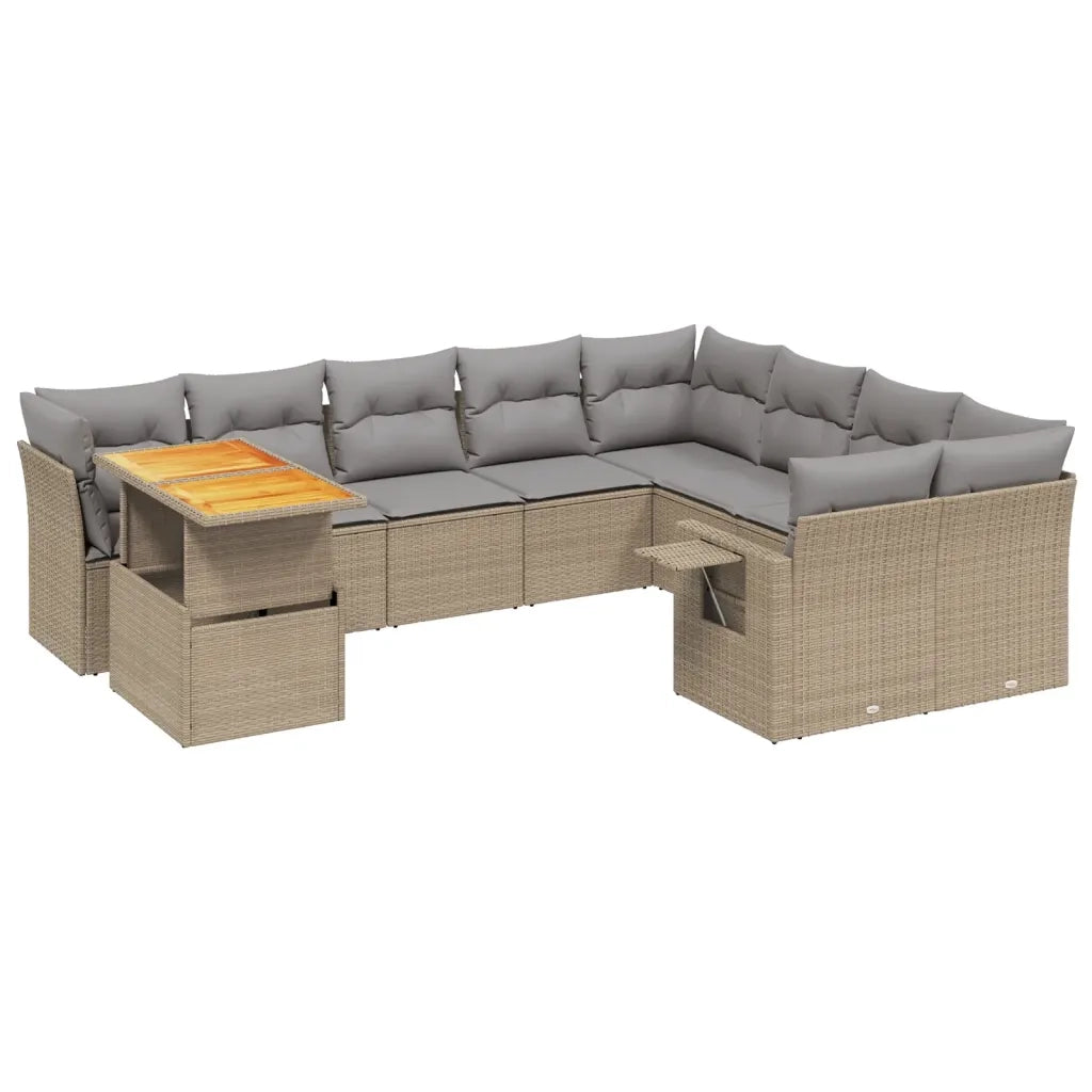 Set Divano da Giardino 10 pz con Cuscini Beige in Polyrattan 3271920